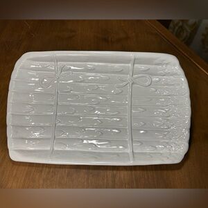 White Glossy Ceramic Asparagus Serving Platter Made in Portugal 12.25x7.75"